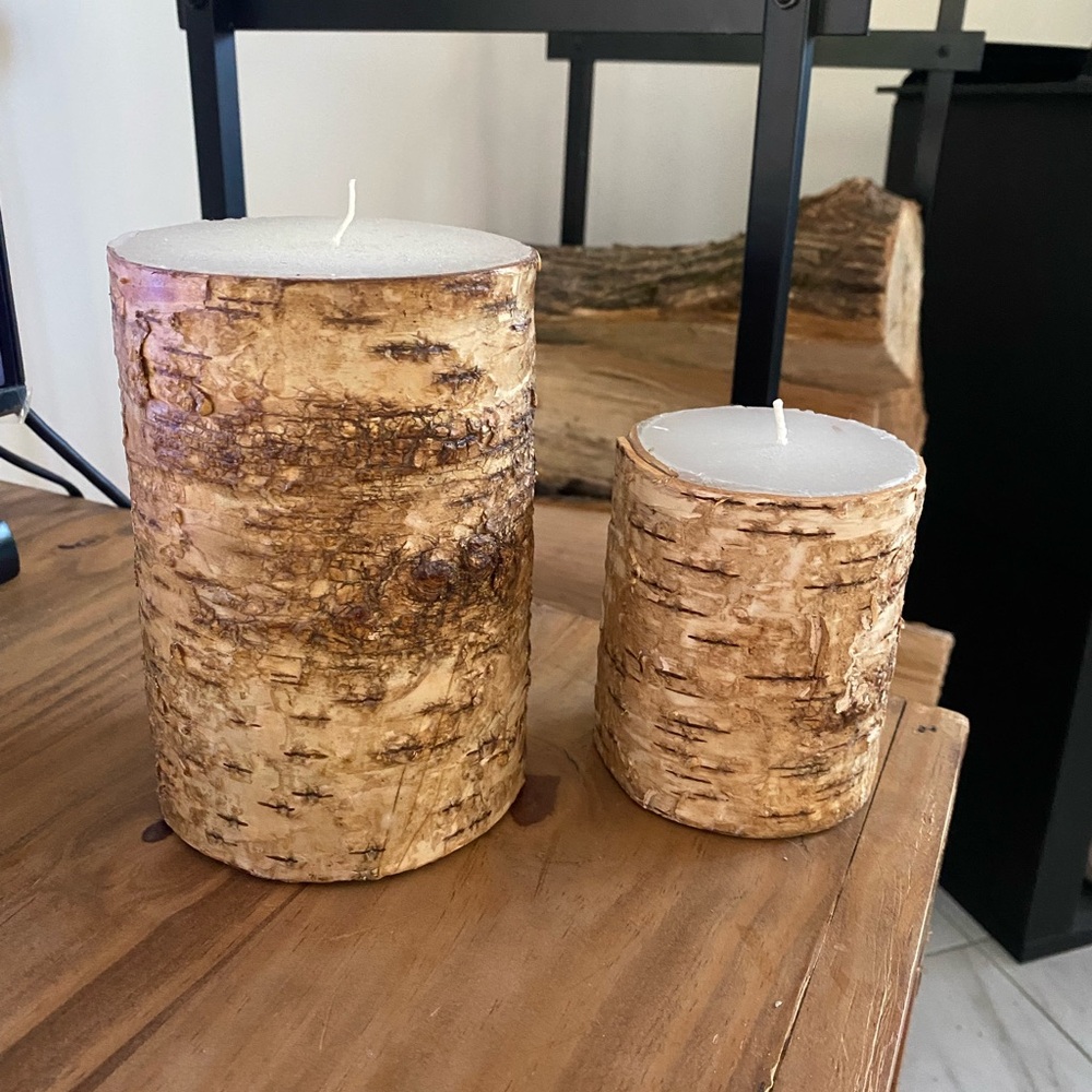 Rustic Faux Birch Bark Candle Set (2)